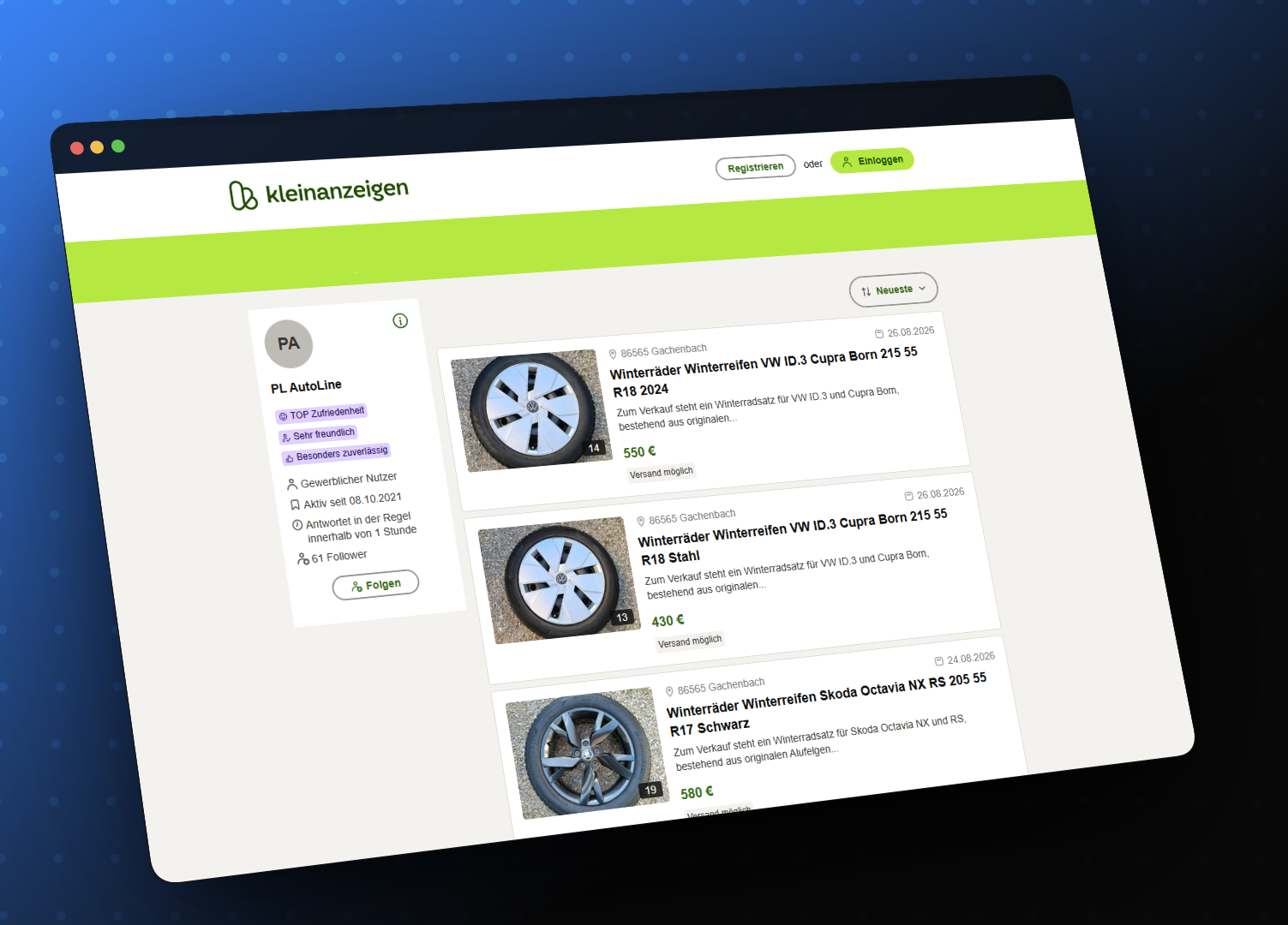 Verkäuferprofil von PL AutoLine auf Kleinanzeigen vor dem Launch der eigenen Website