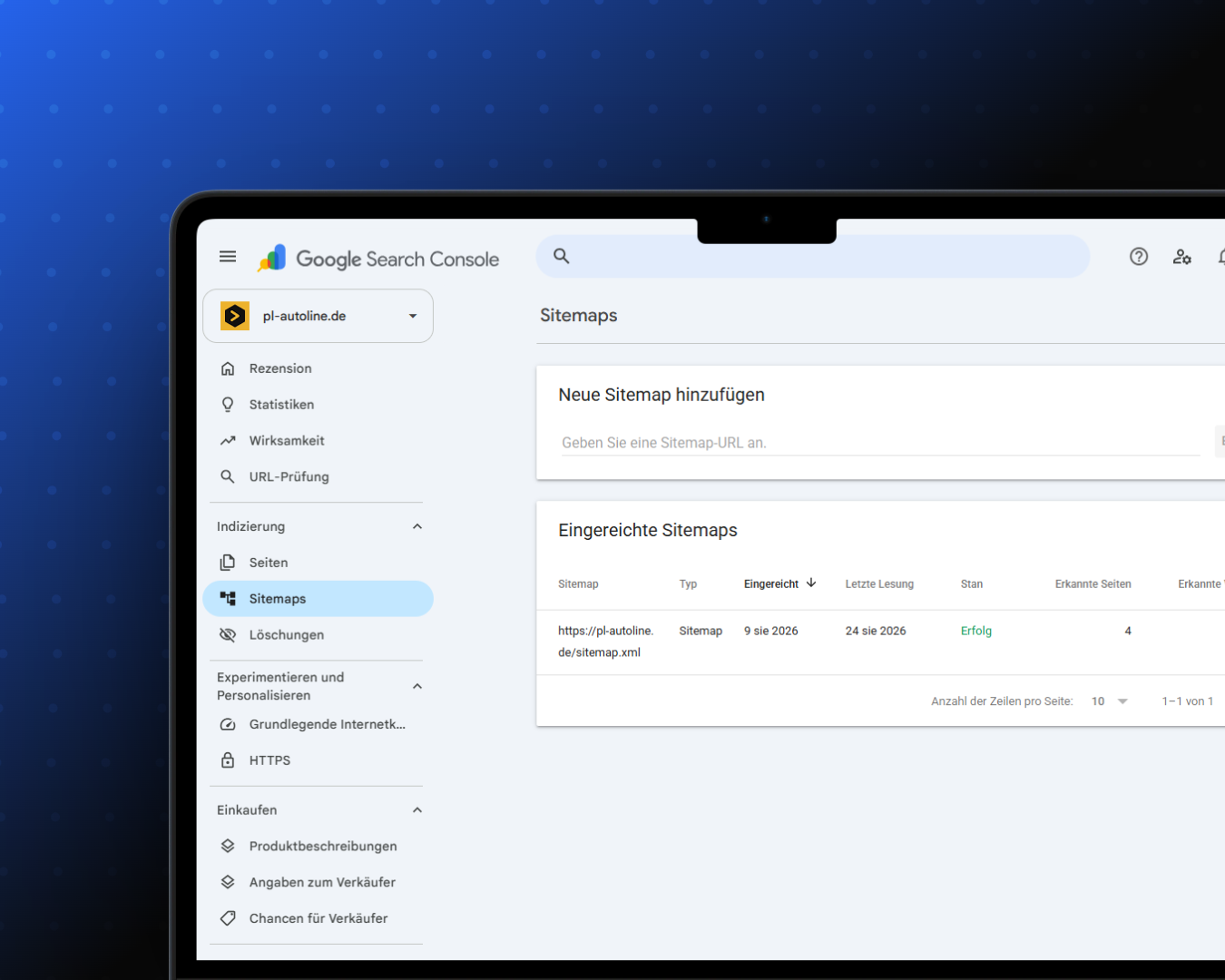 Einrichtung der Google Search Console und Indexierung von pl-autoline.de